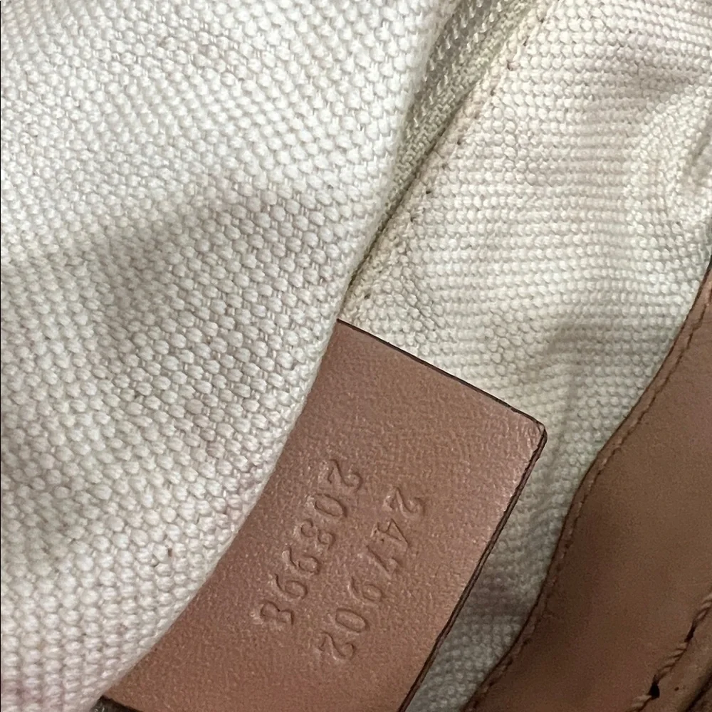 Gucci Beige Canvas Satchel Leather Trim Handbag